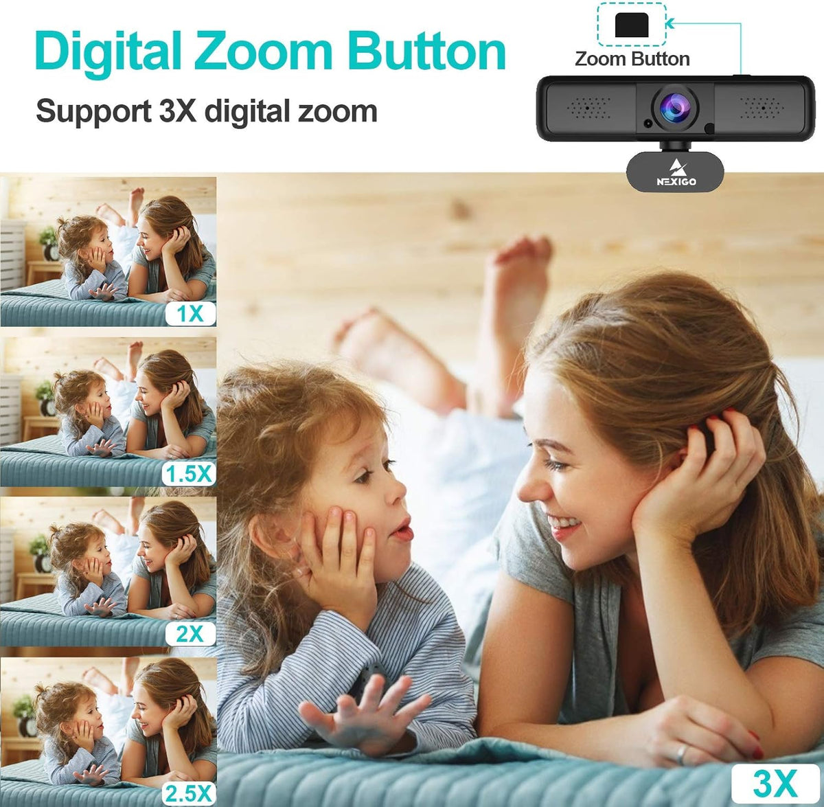 2K 4MP Zoomable Webcam with Privacy Cover & Dual Microphone J74950