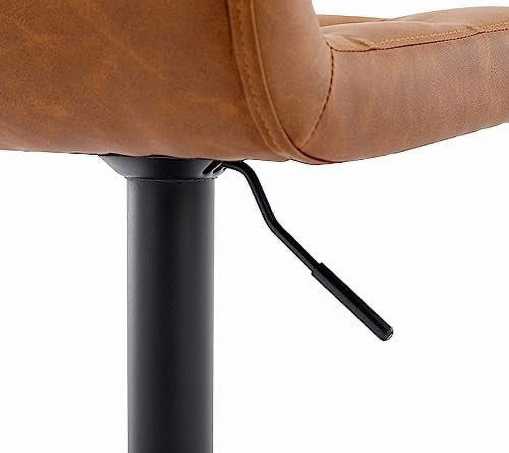 Set of 4 Adjustable Swivel Counter Height Stools with Button Tufted Back Faux Leather Upholstered Island Chairs with Footrest Black V7374