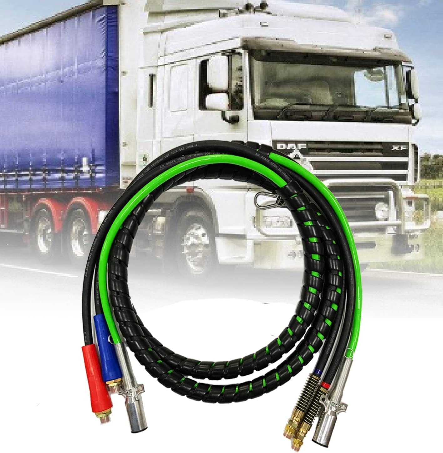 12Ft 3 in 1 ABS & Air Power Line Hose Wrap 7 Way Electrical Cable Assembly with Handle Grip V3443