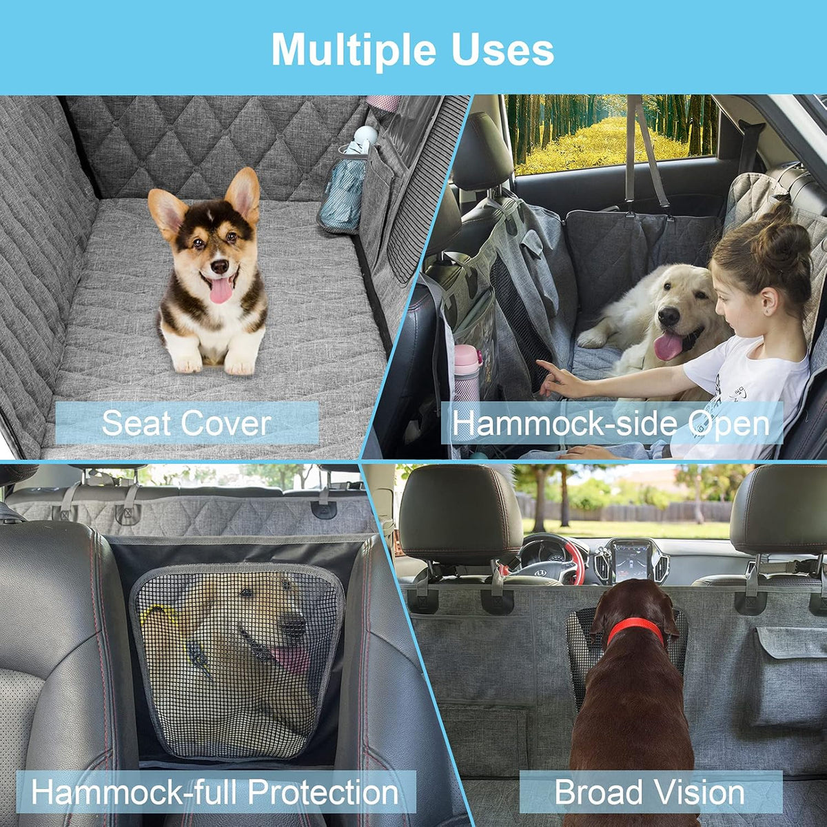 Gray Waterproof Dog Car Seat Cover with Mesh Window O2229