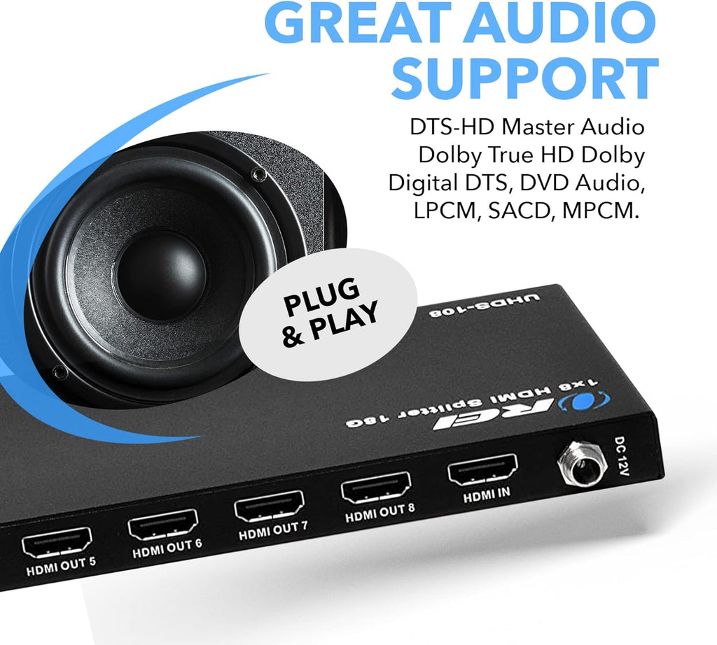 4K 1 in 8 Out HDMI Splitter 18 Gbps 4K @ 60Hz T2904