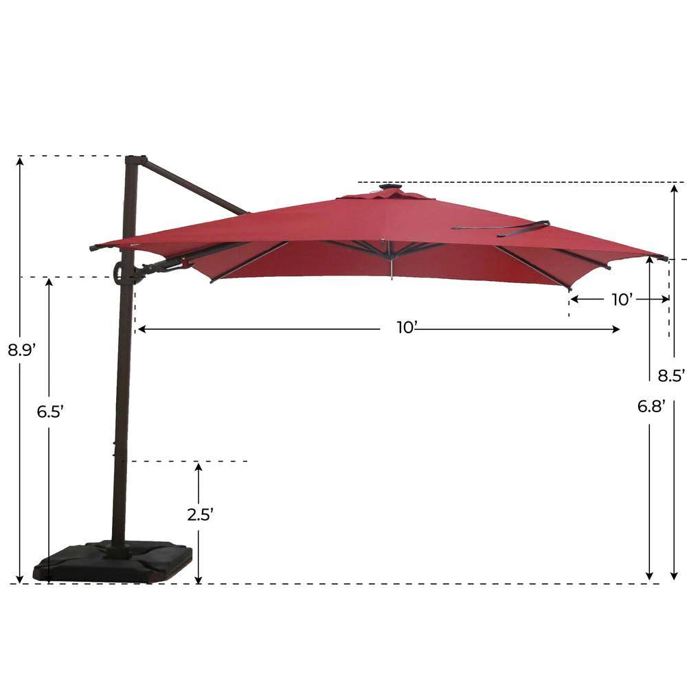 10 ft. x 10 ft. 360-Degree Rotating Aluminum Cantilever Patio Umbrella with Base Weight in Dark Red V93523