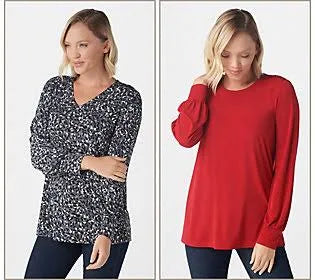 Set of 2 Liquid Knit Tops, Size 1X, Grey/Red I933