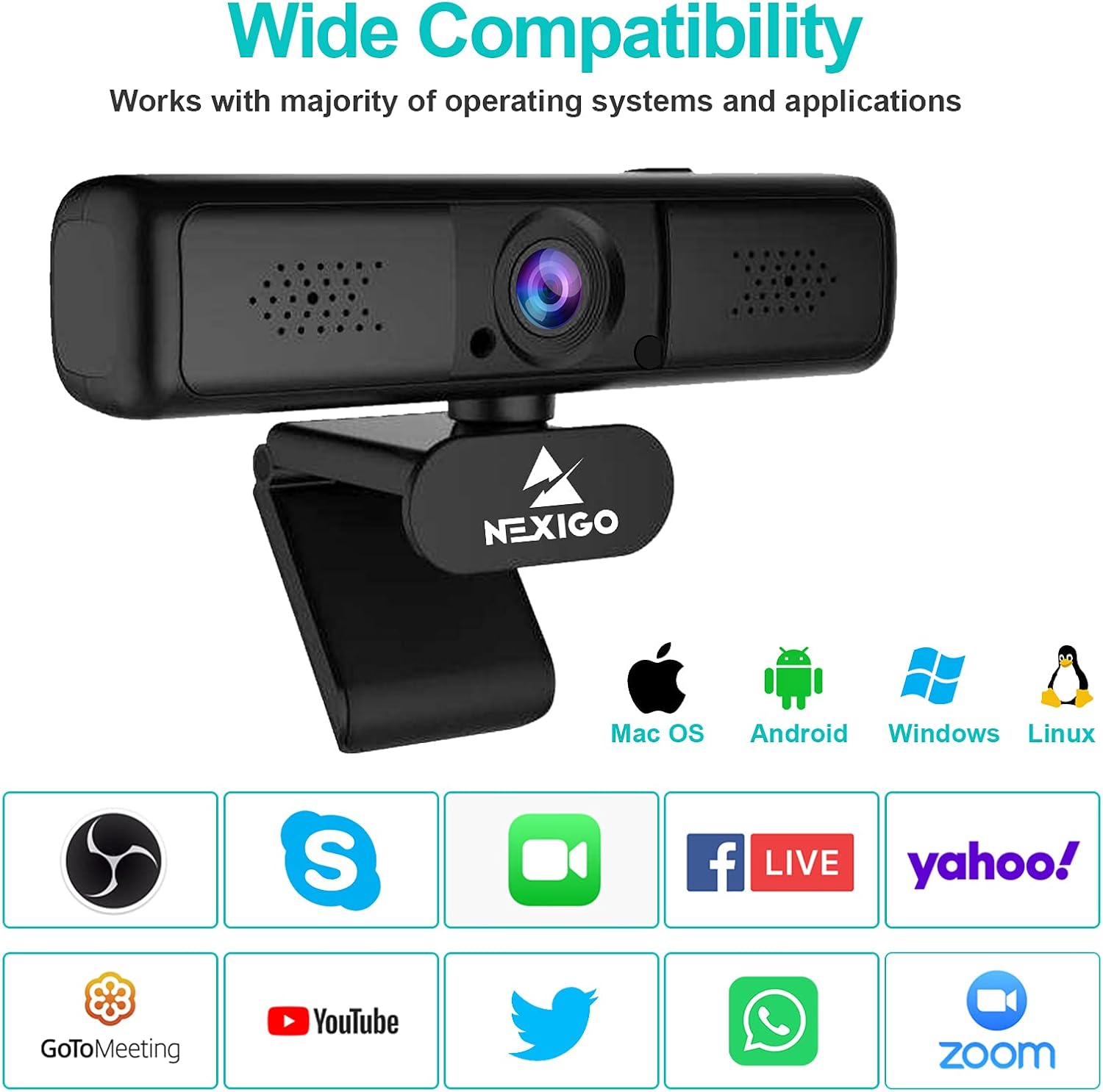 2K 4MP Zoomable Webcam with Privacy Cover & Dual Microphone J74950