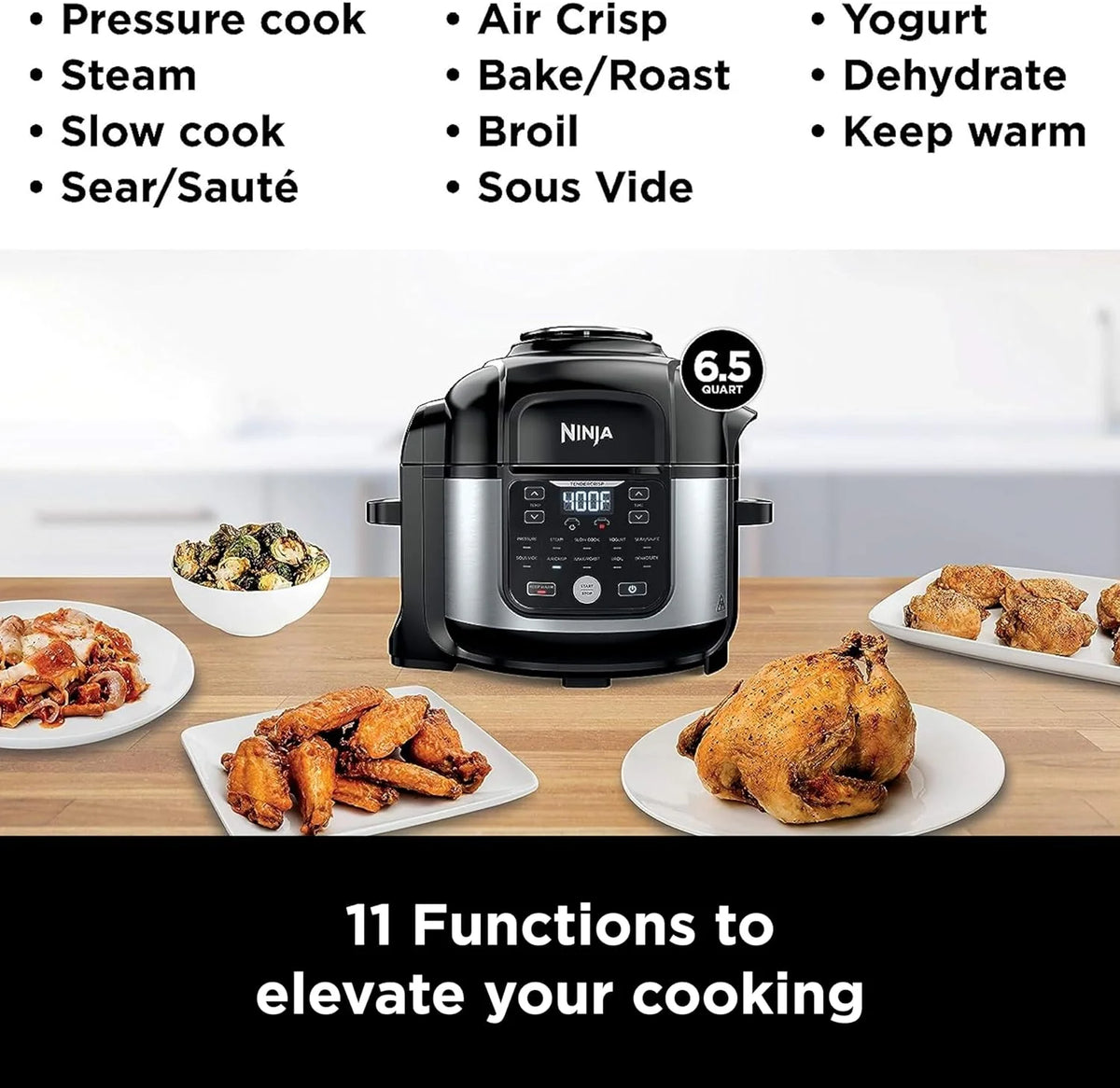 6.5 qt 11-in-1 Pro Pressure Cooker Air Fryer with Stainless Finish T85364