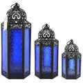 3-Piece Moroccan Tall Iron Lantern Set Cobalt N913