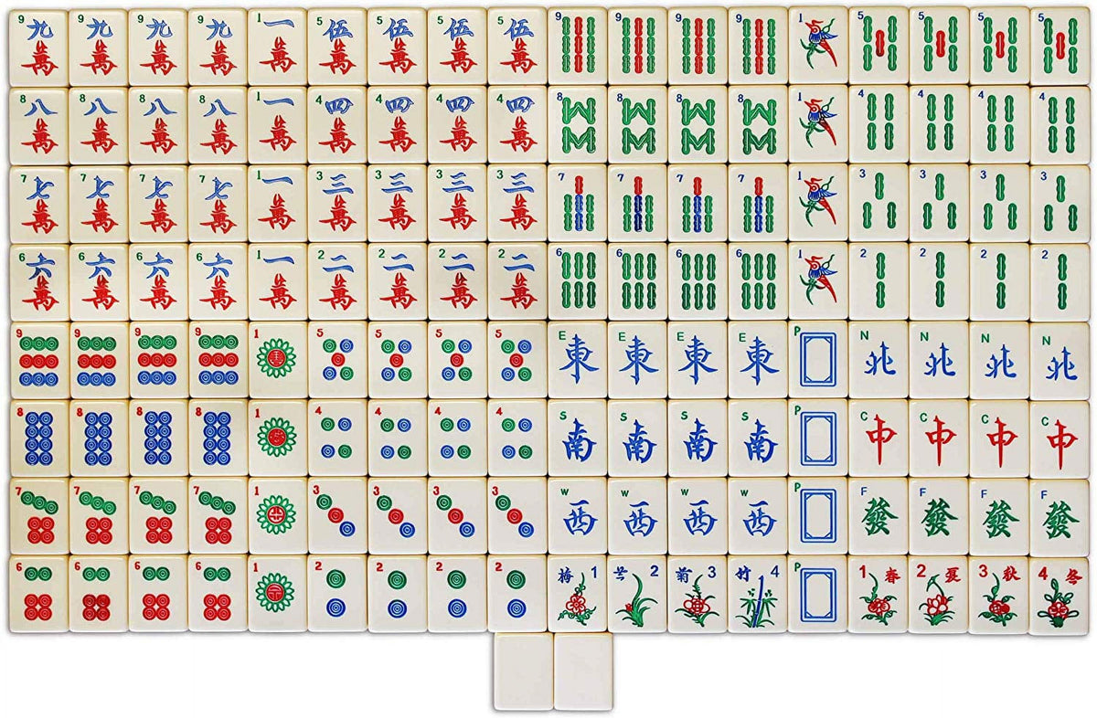 Chinese Mahjong 144 Numbered White Ivory Melamine Tiles with Carrying Case S477