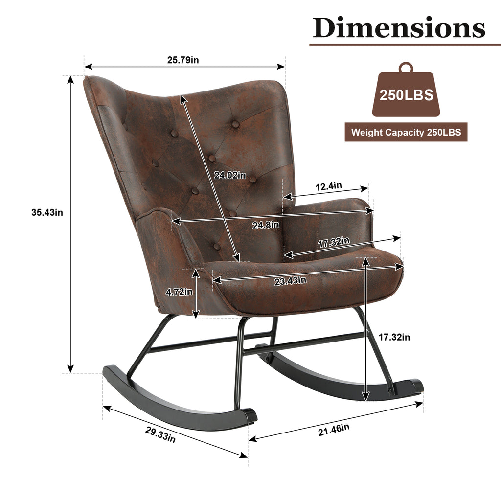 Black Upholstered Rocking Chair with Leather Padded Seat C961153