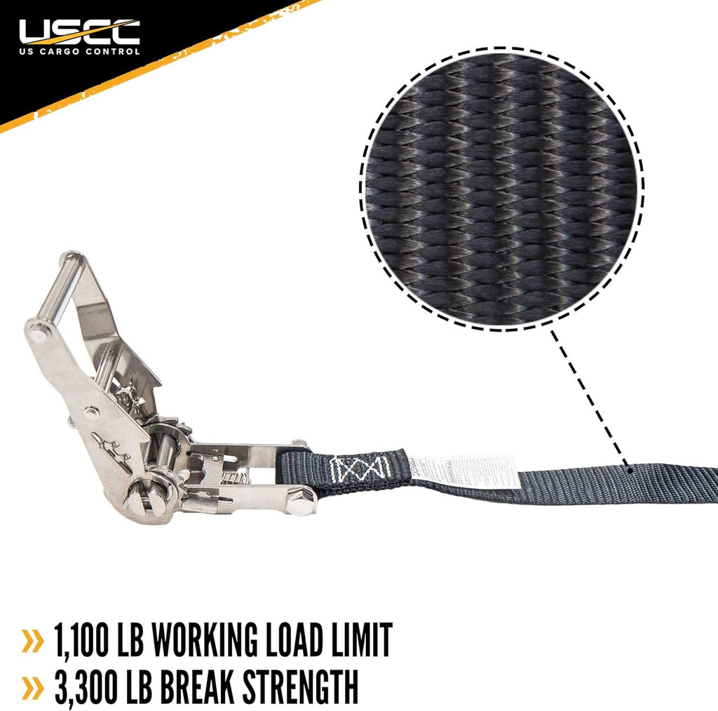 Stainless Steel Ratchet Strap Tie Down 1 Inch x 15 Foot Black 4 Pack Z4568