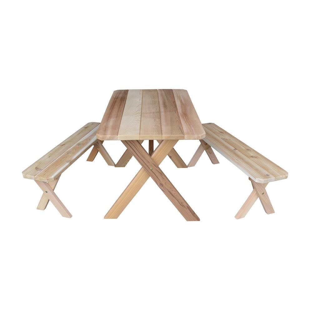 Cedar 5 Cross Leg Picnic Table with 2 Benches F614766