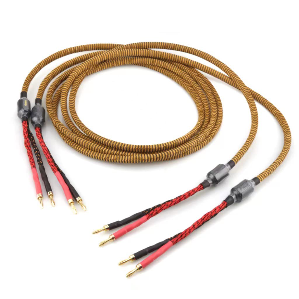 OFC Audiophile Speaker Cable with 8 Banana Plugs, 9.89ft 3m Nylon Braid J517