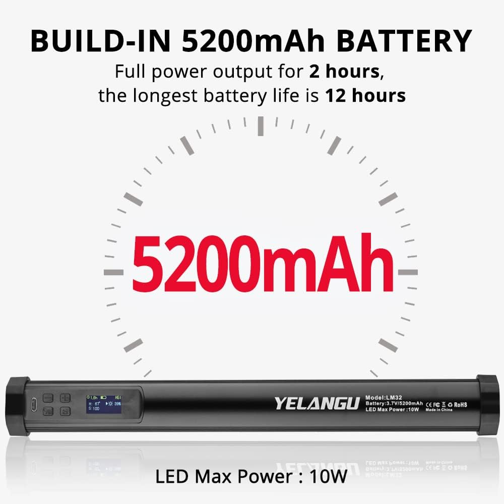 Handheld LED Video Light Stick 5200mAh Rechargeable 21 RGB Effect Dimmable 1200 Lm with Aluminum Body Pack of 2 G62730