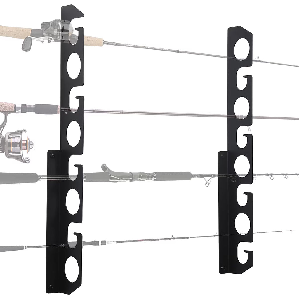 Black 2 Pack Fishing Rod Rack Wall Mount, Holds 16 Rods W646