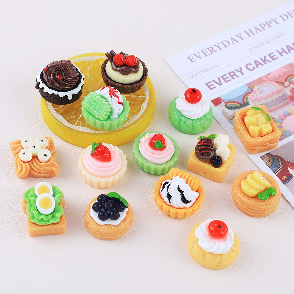 10 Pcs Mini Simulation Cake Cookies Chocolate Toast Fruit Pudding Dollhouse Decorations H7945
