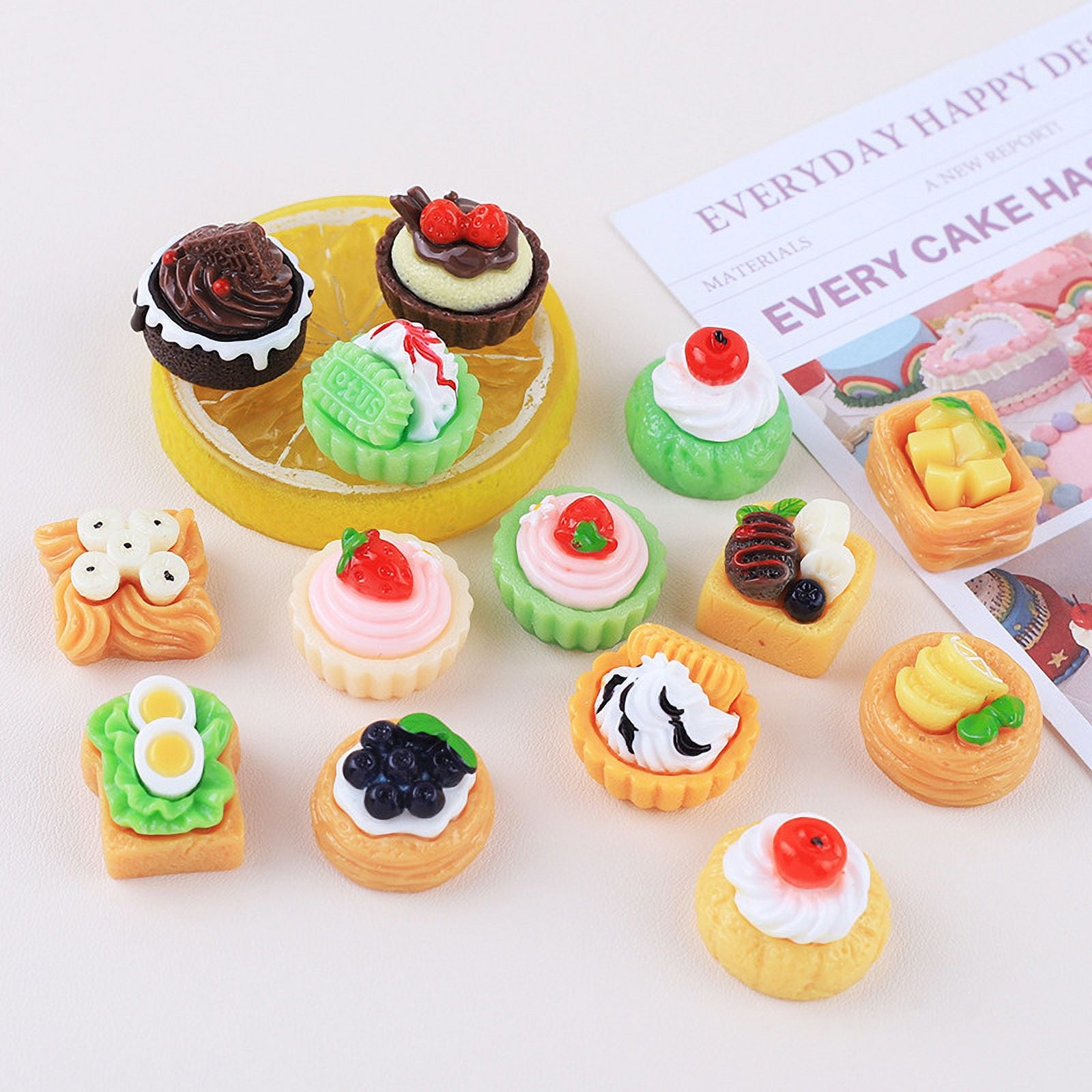 10 Pcs Mini Simulation Cake Cookies Chocolate Toast Fruit Pudding Dollhouse Decorations H7945
