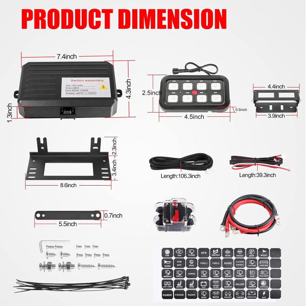 8 Gang Touch Switch Panel with LED Label Stickers J77387
