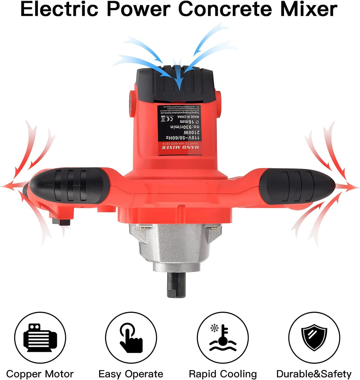 2100W Electric Handheld Concrete Mixer Drill, Cement Stirrer with Rod, 6 Speed, 110V, Pack of 2 M276