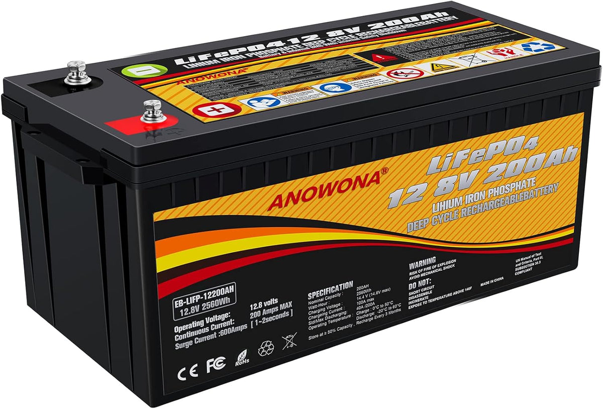 12.8V 200Ah Lithium Iron LiFePO4 Deep Cycle Battery with 100A BMS X663
