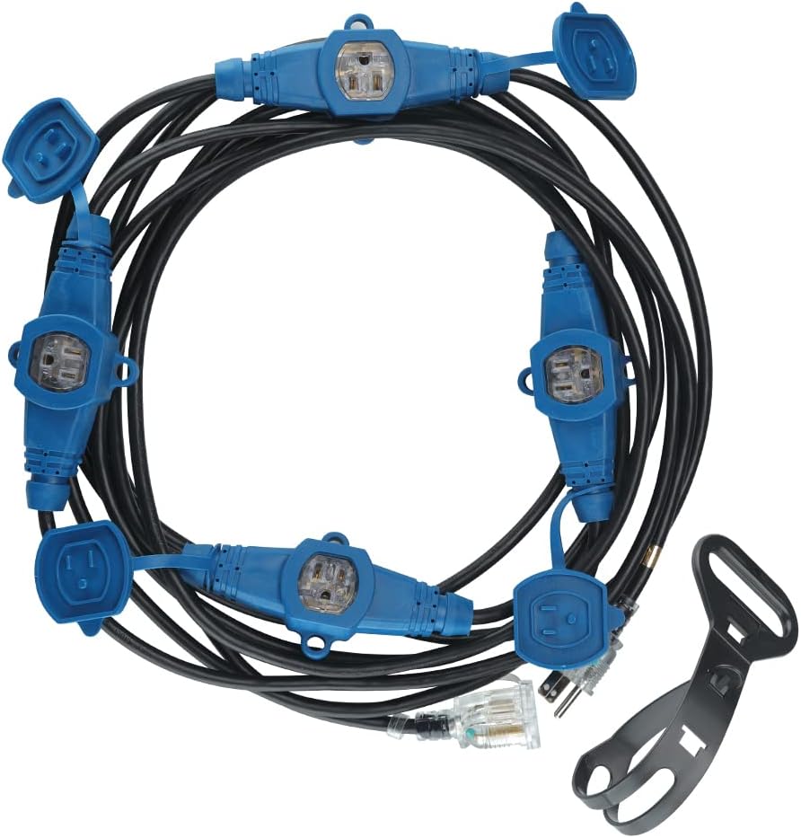 25 Feet Multi Outlet Extension Cord, 5 Outlets, 12 Gauge, Pack of 2 A2962