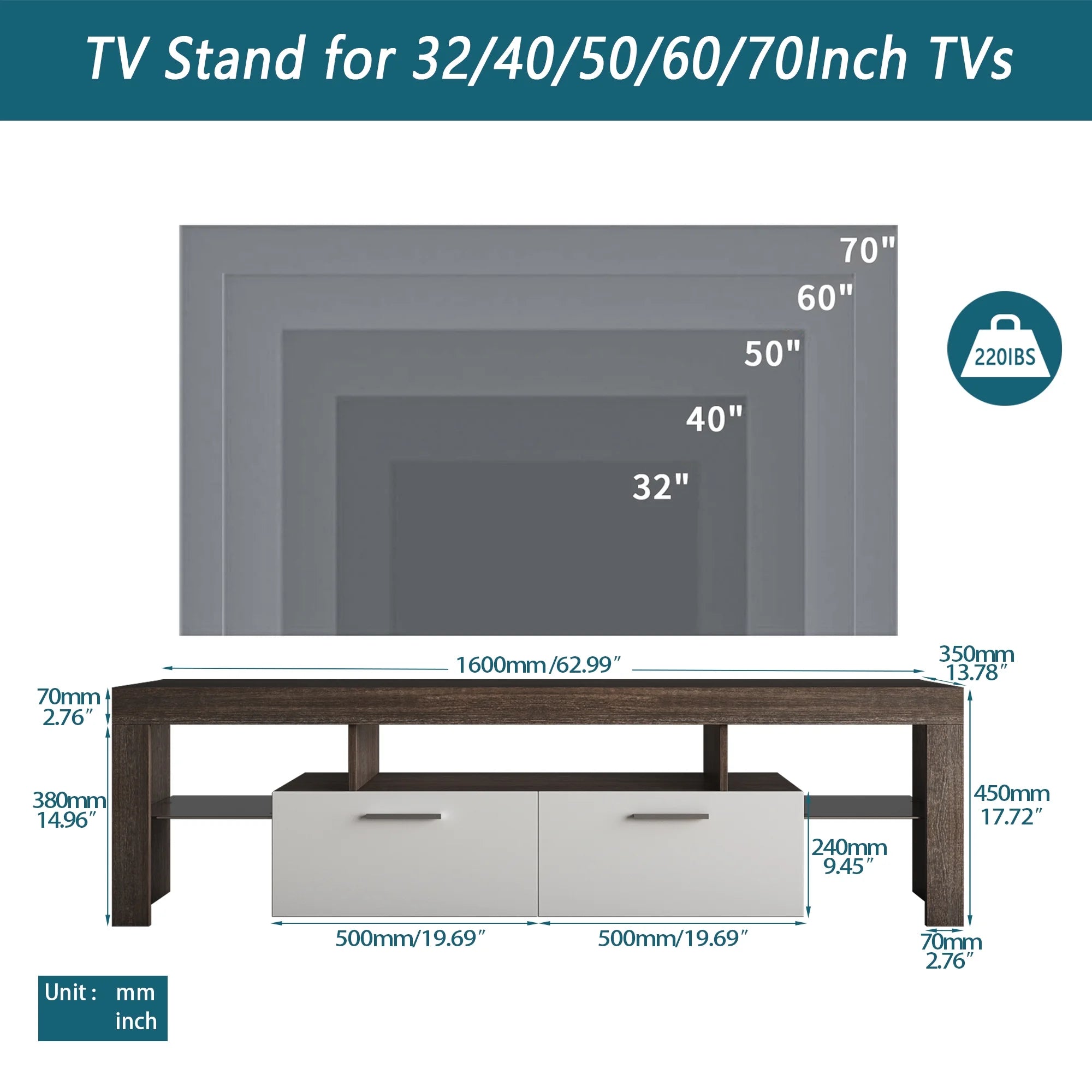 Brown Farmhouse TV Stand with Storage Drawers and Media Shelves Y274