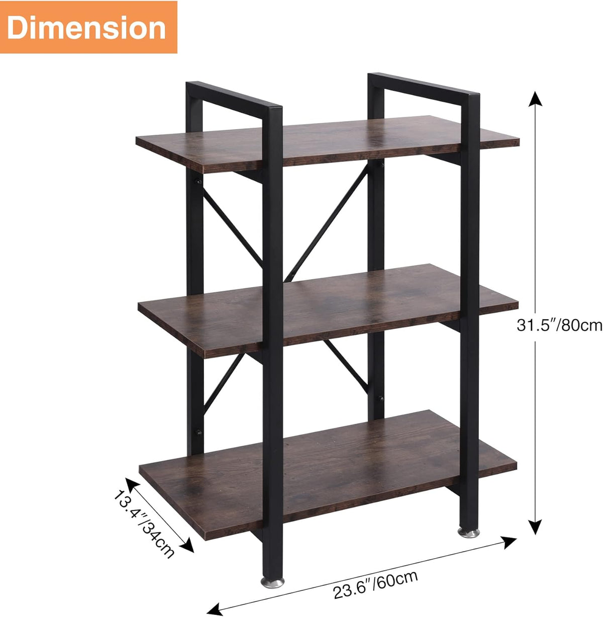 3-Shelf Vintage Wood and Metal Bookcase W2547
