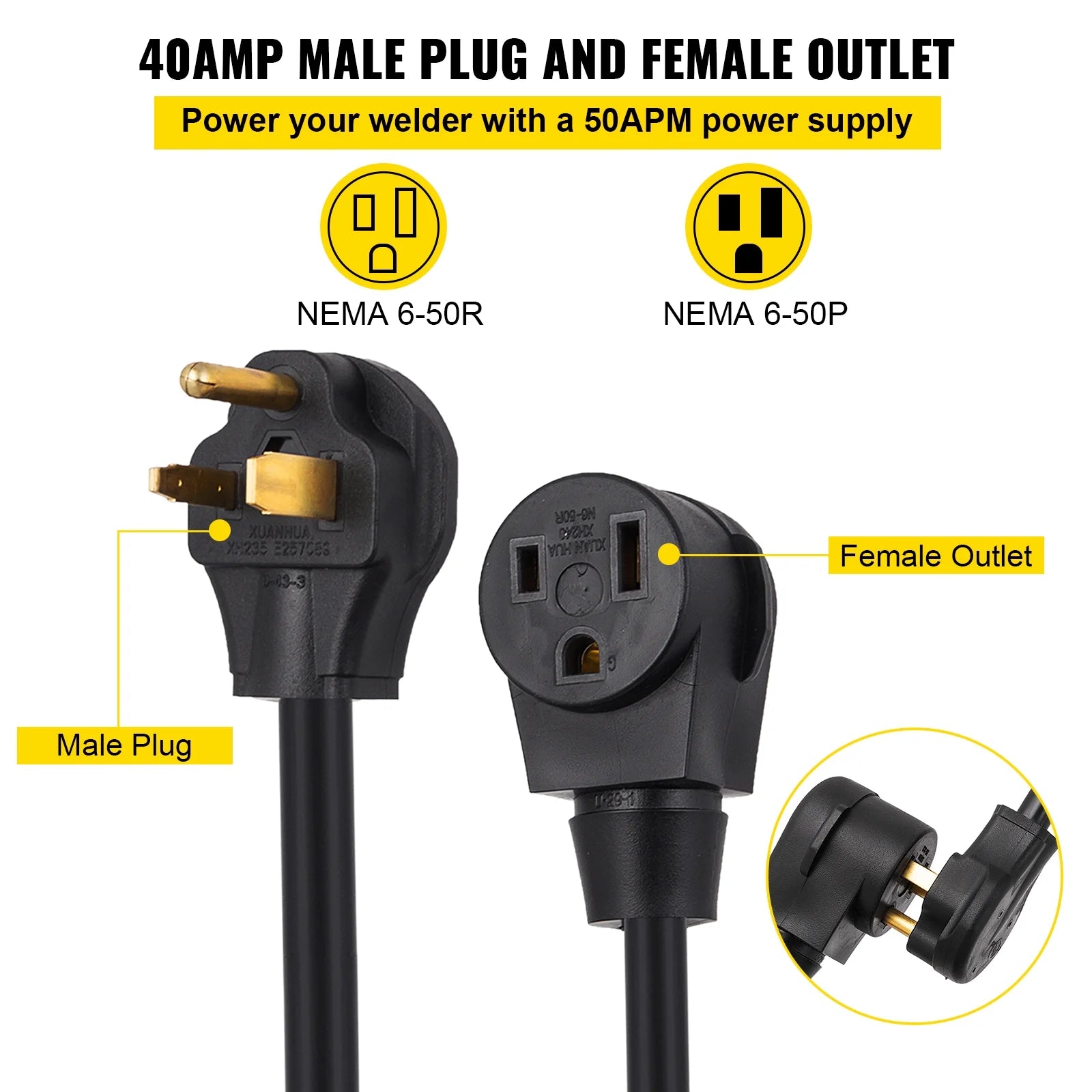 Welding Extension Cord 25ft 50AMP 8/3 Heavy Duty 8AWG 250V K367