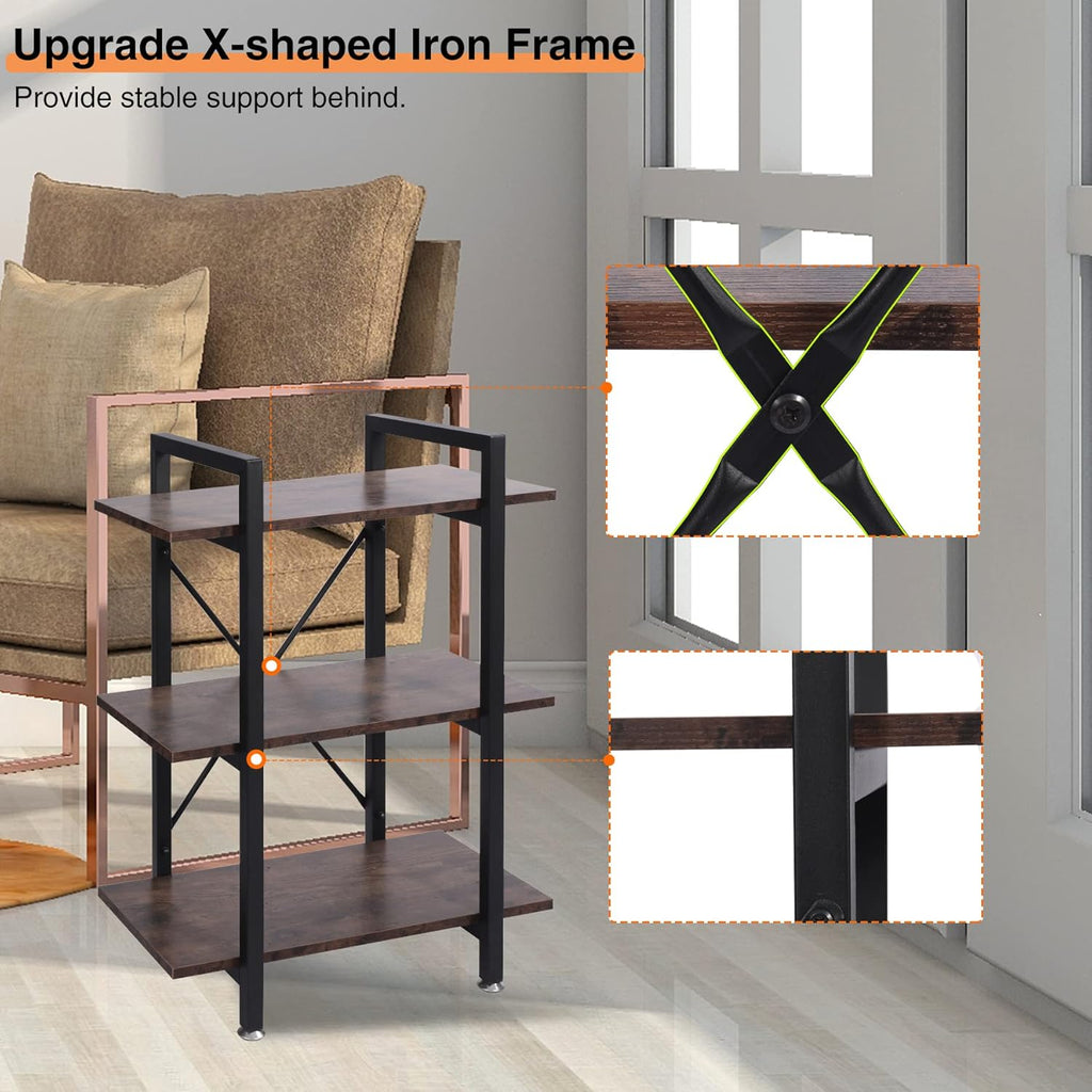 3-Shelf Vintage Wood and Metal Bookcase W2547
