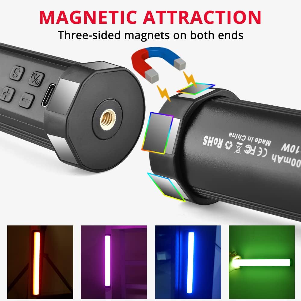 Handheld LED Video Light Stick 5200mAh Rechargeable 21 RGB Effect Dimmable 1200 Lm with Aluminum Body Pack of 2 G62730