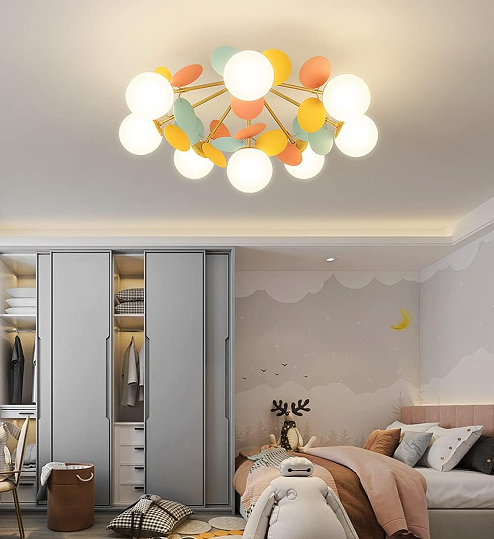 Colorful Macaron Globe Semi Flush Mount Light with Milk White Glass Shade F538665