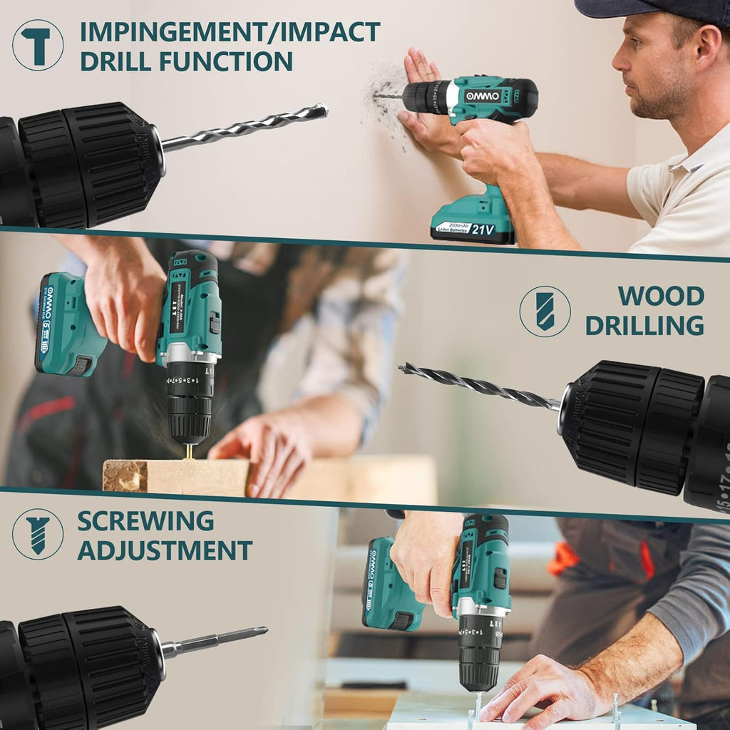21V MAX Cordless Impact Drill with 24pcs Drill Bit Combo Set and Tool Case R181410