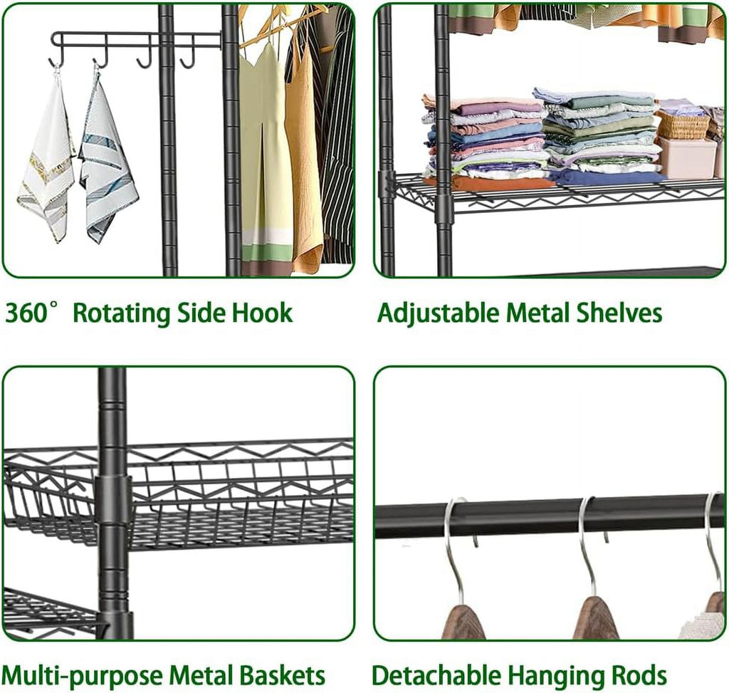 Black 4 Tier Clothes Drying Rack with Adjustable Shelves U86938