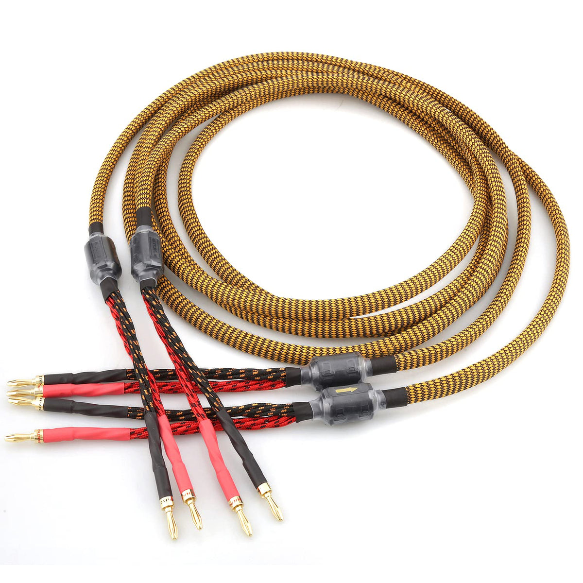 OFC Audiophile Speaker Cable with 8 Banana Plugs, 9.89ft 3m Nylon Braid J517