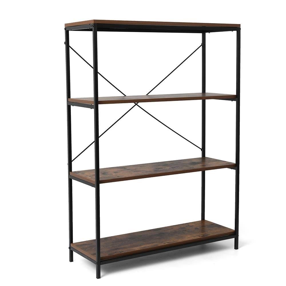 4-Tier Industrial Metal and Wood Bookcase M6135