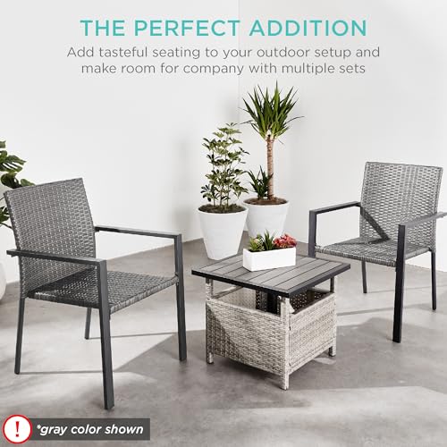 Set of 2 Stackable Outdoor Wicker Dining Armchair with Steel Frame Light Brown J4218