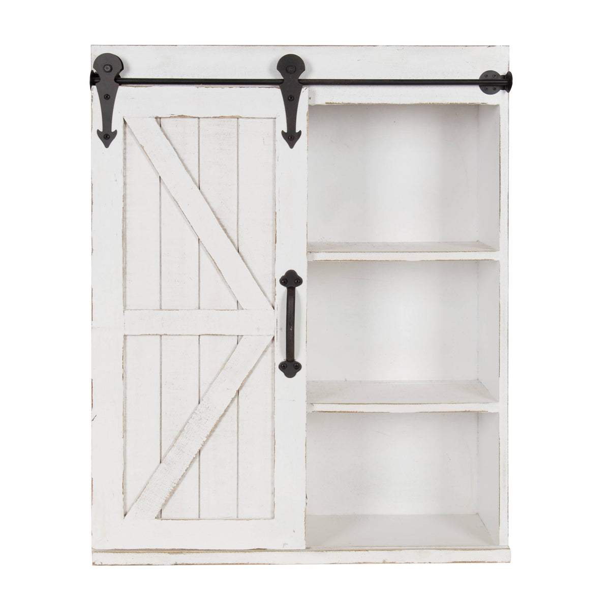 Rustic White Wood Wall Storage Cabinet with Sliding Barn Door P344