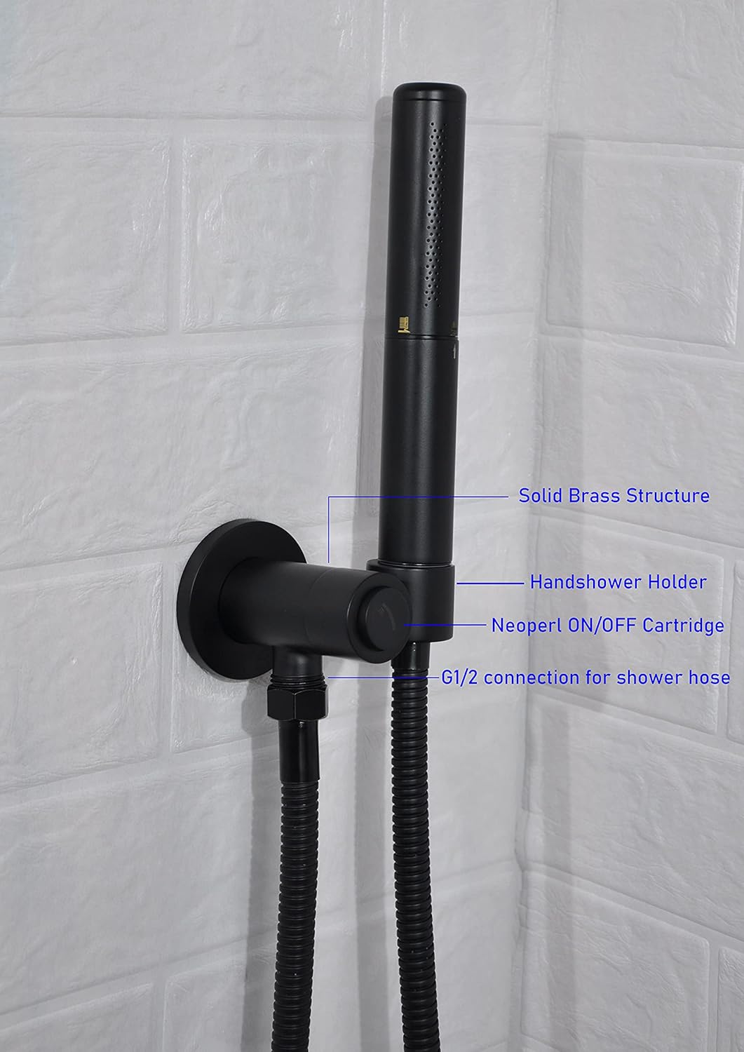 Solid Brass Matte Black Wall Supply Elbow with Hand Shower Holder I24913