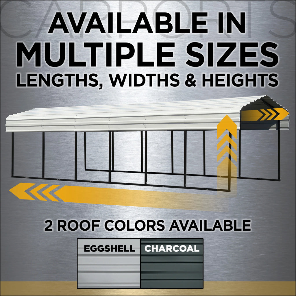 Galvanized Steel Carport Kit, 12' x 29' x 7', Charcoal T73659