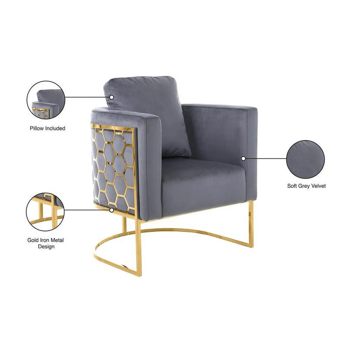 Gray Velvet Chair with Gold Iron Metal Base W224116