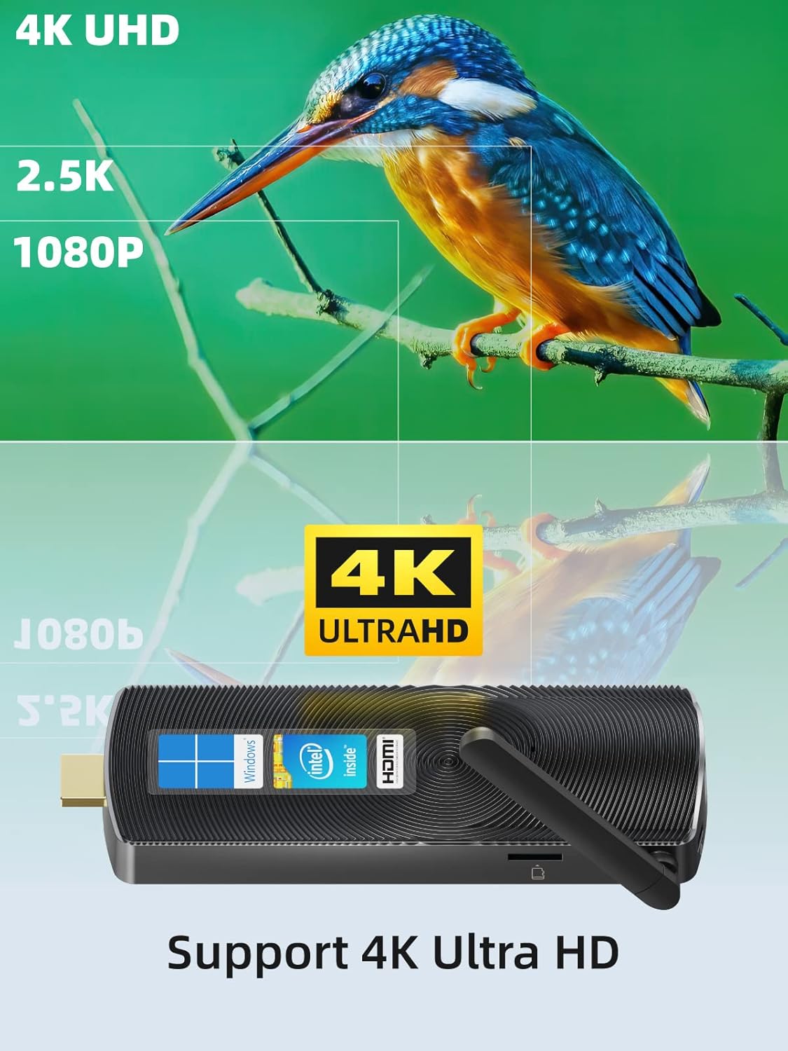Mini PC Stick Fanless Windows 11 Pro Celeron J4125 8GB/256GB Small Computer V272