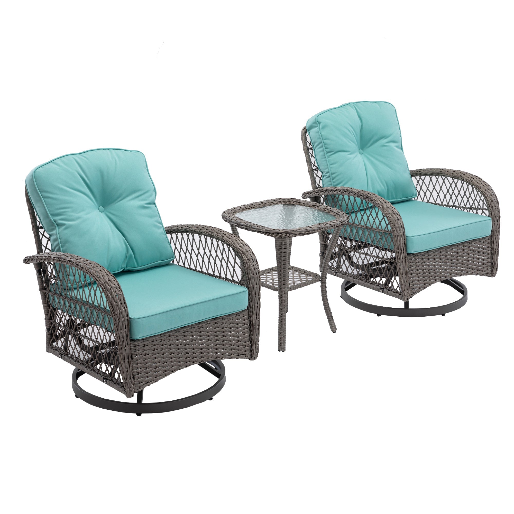3 Pc Outdoor Swivel Rocker Patio Chairs - Blue M545