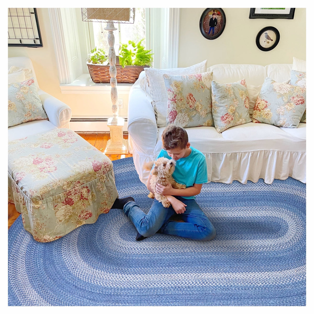 Blue 6x9' Oval Braided Rug G2234