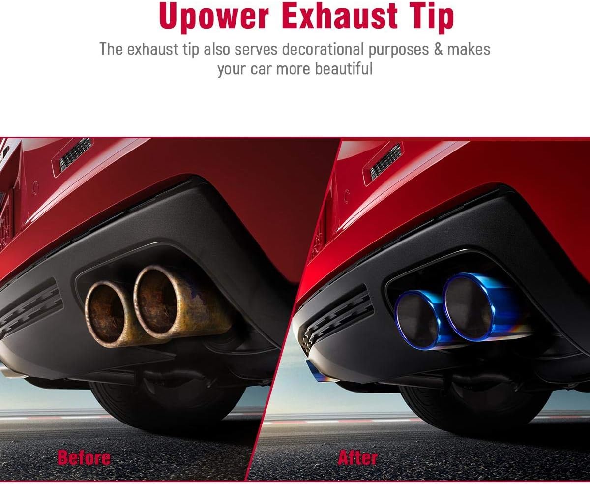 2.5 Inch Inlet 3.5 Inch Outlet Dual Exhaust Tips Stainless Steel Polished Blue Pack of 2 M539