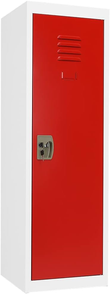 Red/White Metal Kids Locker with Lock and 2 Adjustable Shelves R483