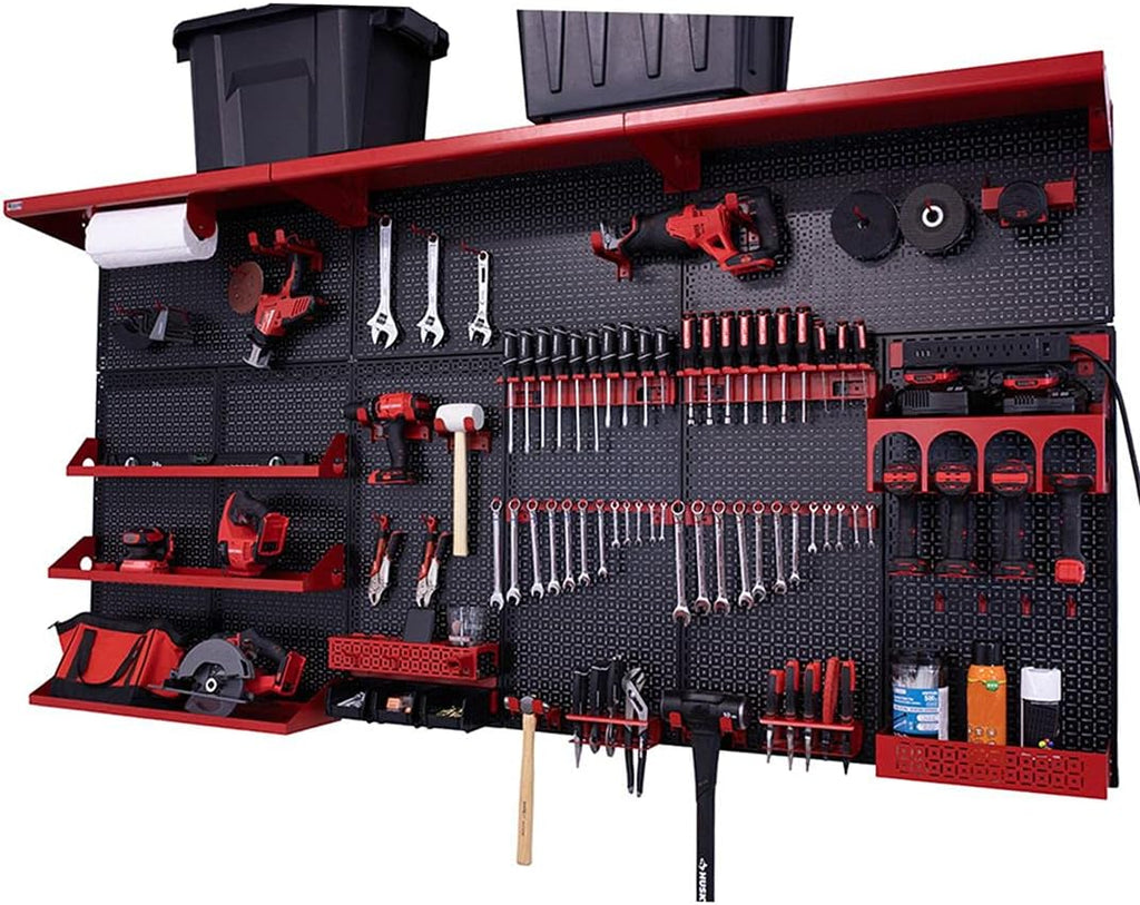 Red Metal Pegboard Wall Organization System Y90135
