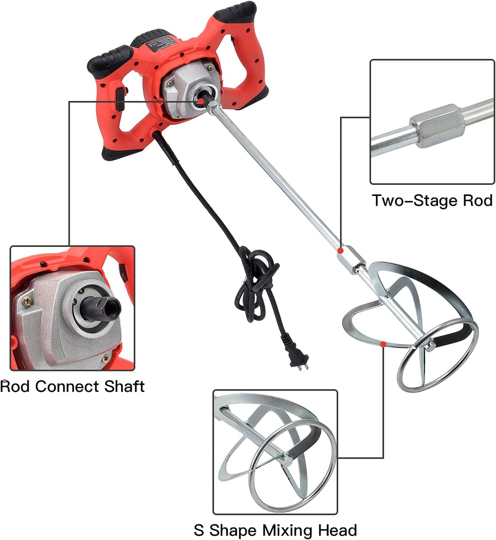 2100W Electric Handheld Concrete Mixer Drill, Cement Stirrer with Rod, 6 Speed, 110V, Pack of 2 M276