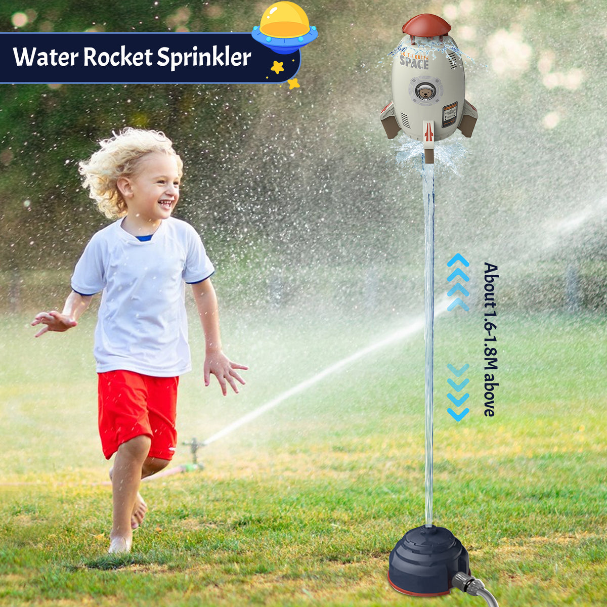 Rocket Outdoor Water Toys Sprinkler 360-Degree Rotation Attaches to Garden Hose R11933
