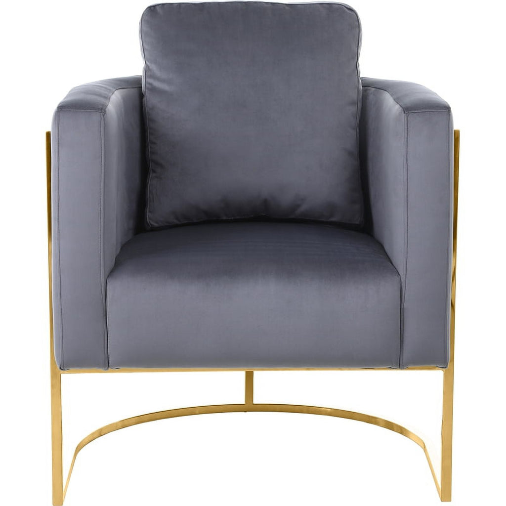 Gray Velvet Chair with Gold Iron Metal Base W224116
