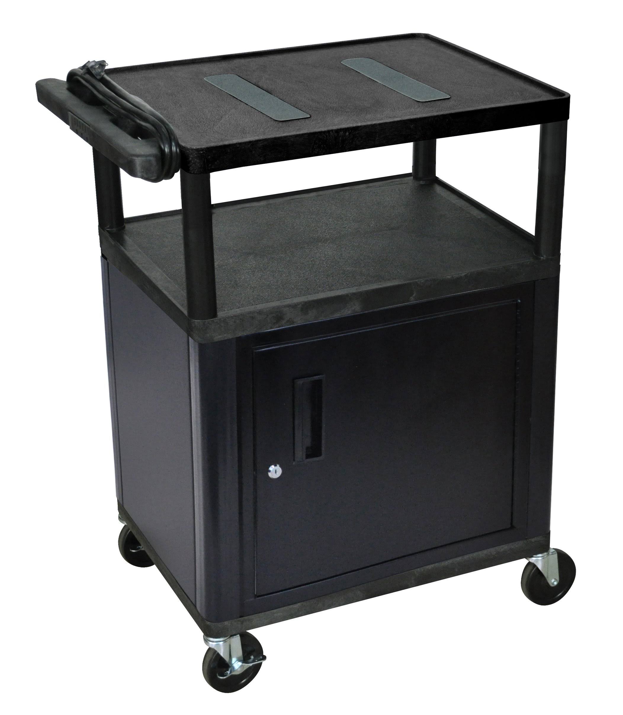 Black AV Cart with 3 Shelves and Cabinet Z71580