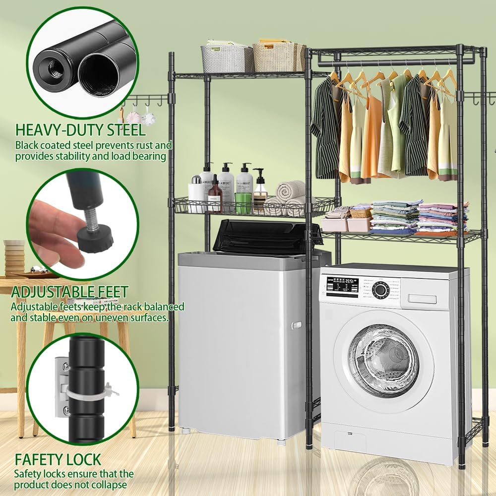 Black 4 Tier Clothes Drying Rack with Adjustable Shelves U86938