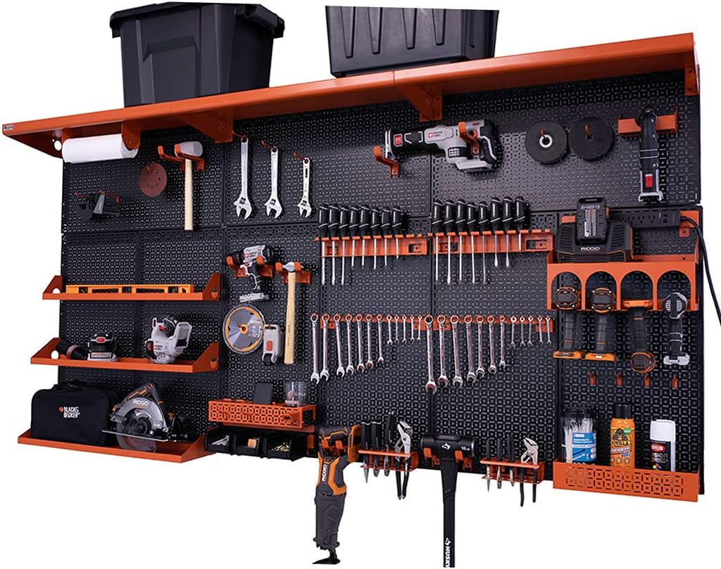 Red Metal Pegboard Wall Organization System Y90135